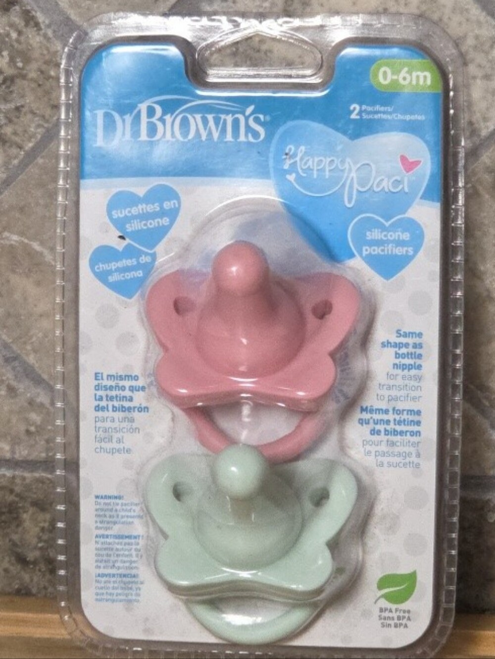 2 Pack Dr. Brown’s Happy Paci Silicone Pacifier Pink 0-6 Months HappyPaci NEW